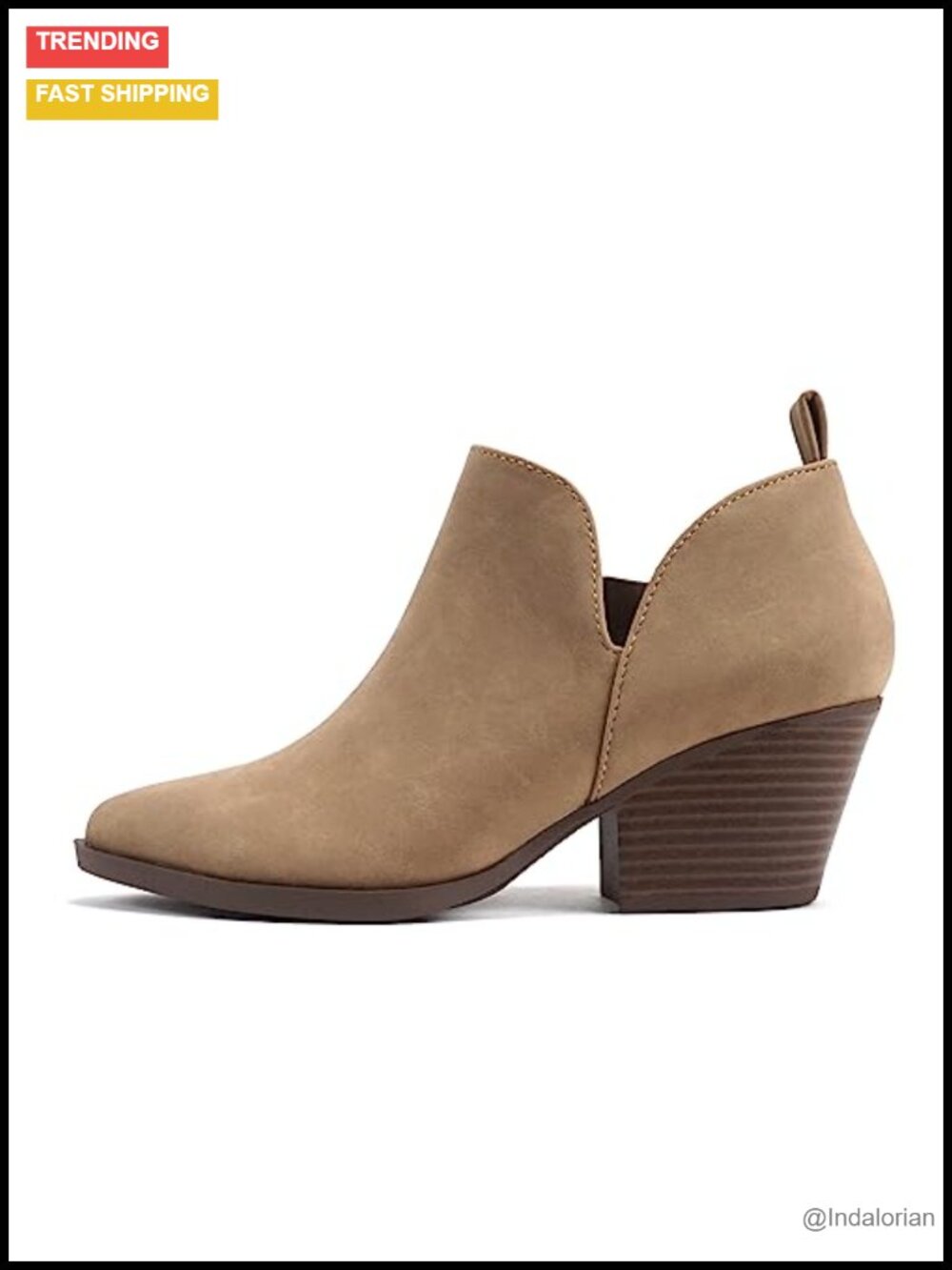 Pointed Toe V Cut Stacked Chunky Low Heel Ankle Boot Bootie Side Zipper